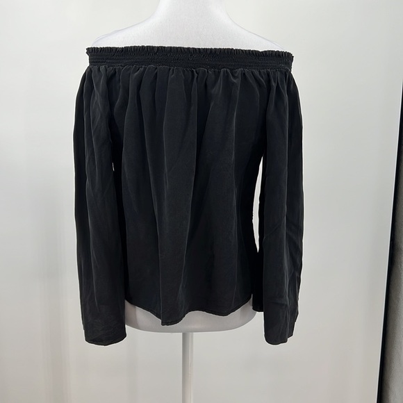 Jay Godfrey Blouse Womens‎ 0 Black Silk Smock Off The Shoulder Bell Flare Sleeve - Picture 3 of 11